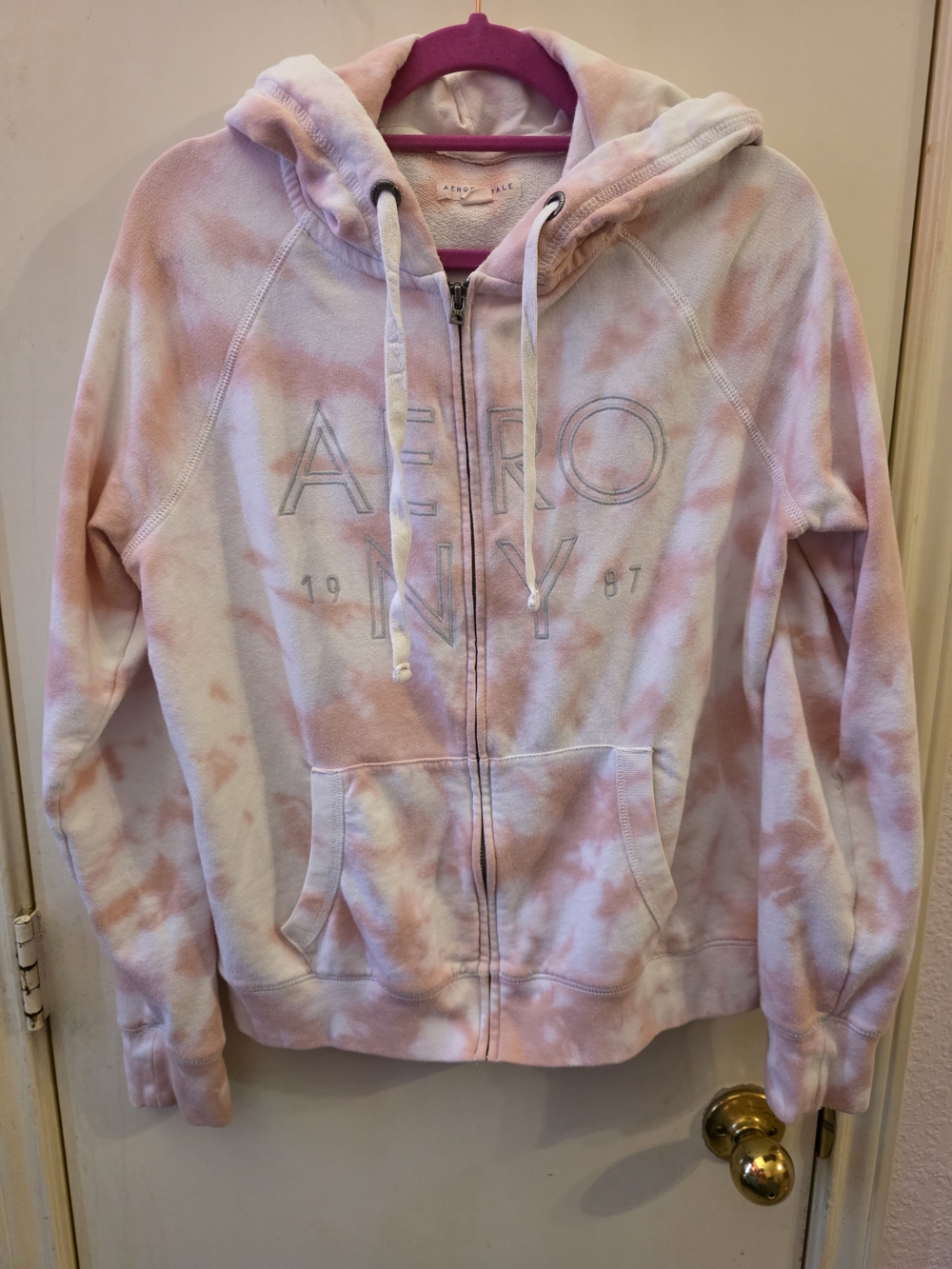 Aeropostale Pink and White Tie-Dye Zip Hoodie